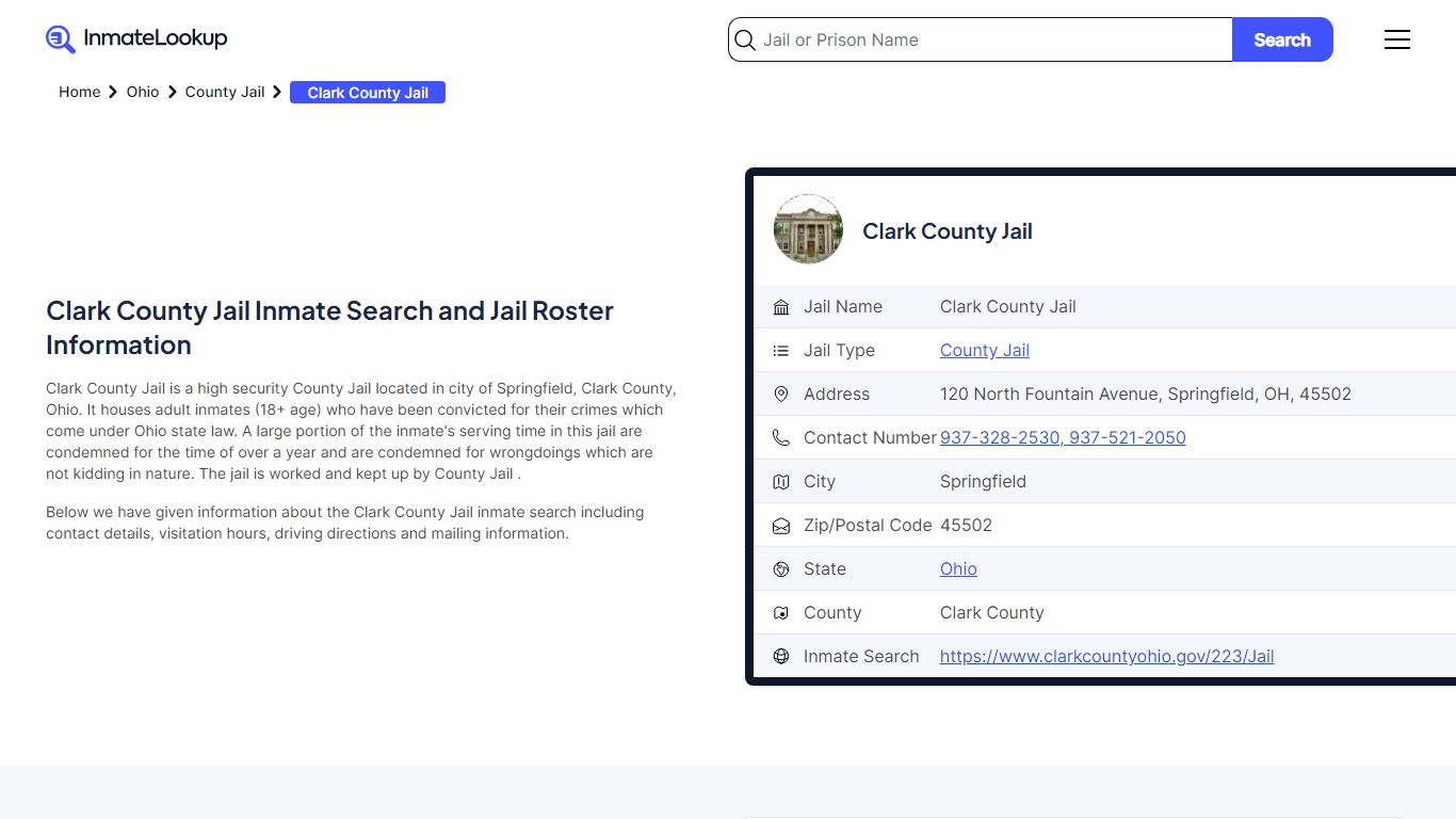 Clark County Jail Inmate Search - Springfield Ohio - Inmate Lookup